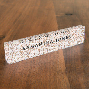 White Grey Terrazzo Classic Personalized Nameplate