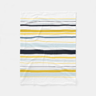White Grey Yellow Navy Blue Stripes Fleece Blanket