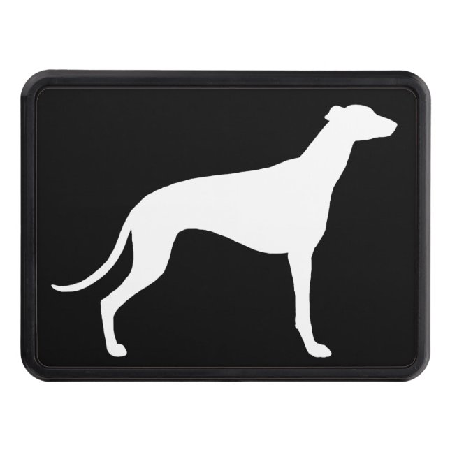 White Greyhound Dog Silhouette Trailer Hitch Cover (Front)