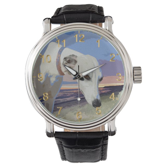 White Greyhound Oil Paint, Mens Wristwatch (Front)