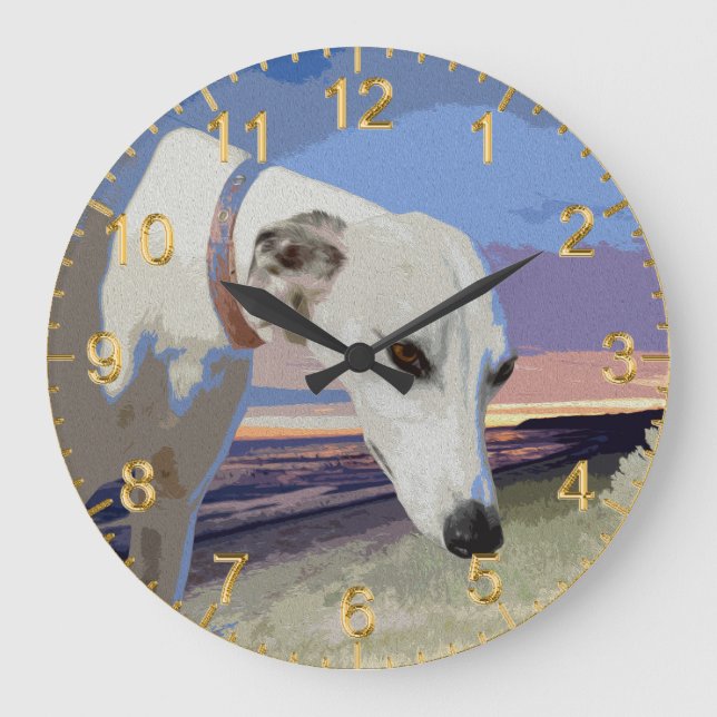 White Greyhound Oil Paint, Wall Clock (Front)