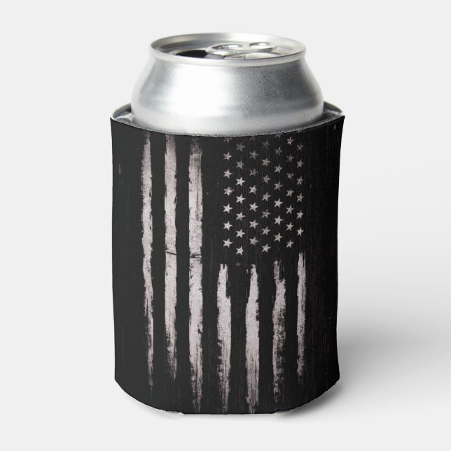 White Grunge American flag Can Cooler (Can Front)
