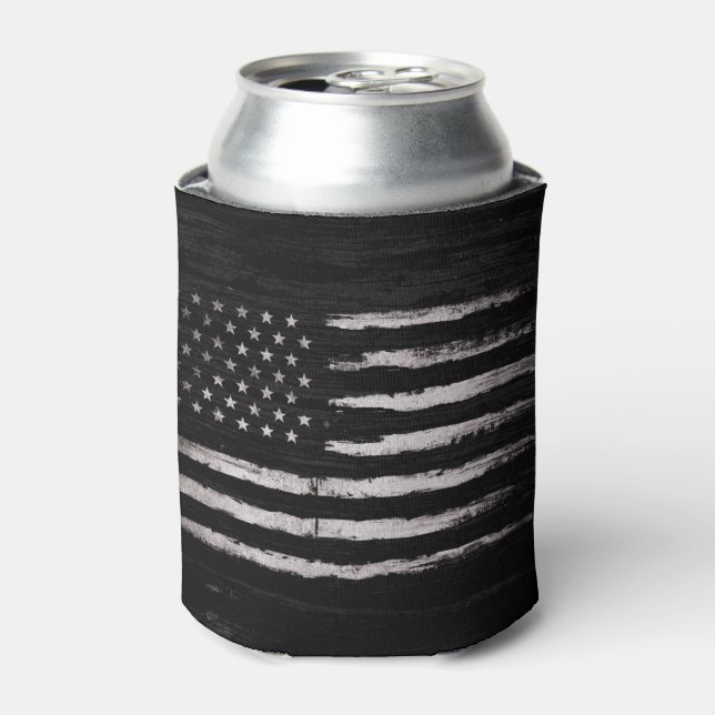 White Grunge American flag Can Cooler (Can Front)