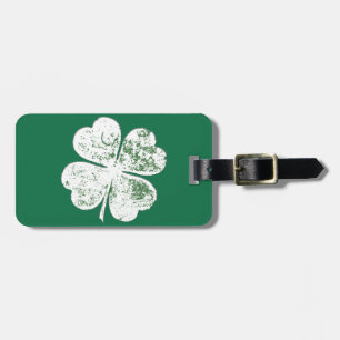 White Grungy Four-Leaf Clover on Green Ground Luggage Tag