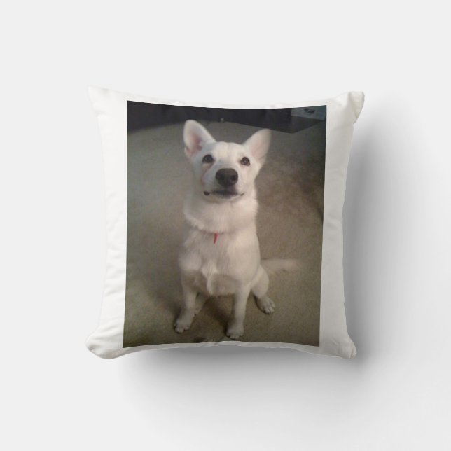 white gs pup throw pillow (Front)