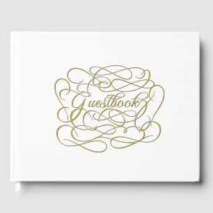 White guestbook with fancy lettering