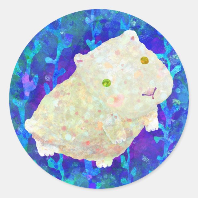 white guinea pig classic round sticker (Front)