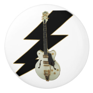 White Guitar With Black Lightning Bolt Ceramic Pul Knob