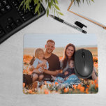 White Half Wreath Overlay Family Photo Mouse Pad<br><div class="desc">Photo mouse pad printed with your family photo. Add your family name in white letters above a hand-drawn illustration of a half wreath of leaves and berries. Great gift for a mom or a dad.</div>