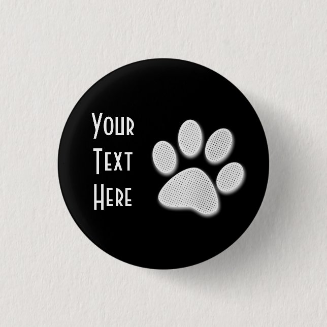 White Halftone Paw Print 1 Inch Round Button (Front)