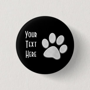 White Halftone Paw Print 1 Inch Round Button