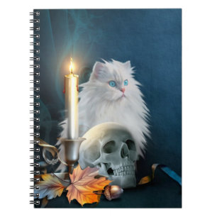 White Halloween cat Notebook