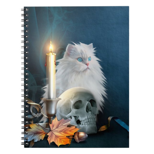 White Halloween cat Notebook (Front)