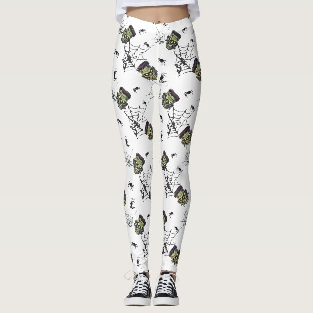 🤍 White Halloween Frankenstein Leggings 🎃👻 (Front)
