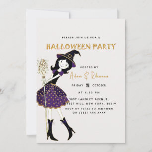 White   Halloween Magic Broom Invitation