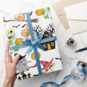 White Halloween Scene Gift Wrapping Paper Design