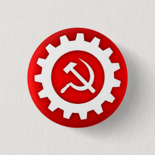 White Hammer and Sickle Pin w/White Gear