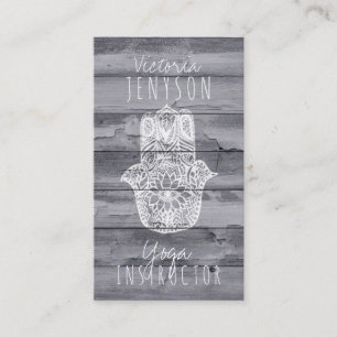 White Hamsa hand of fatima wood yoga instructor Business Card
