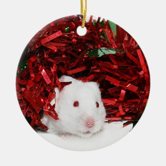White hamster Christmas Ceramic Ornament (Front)