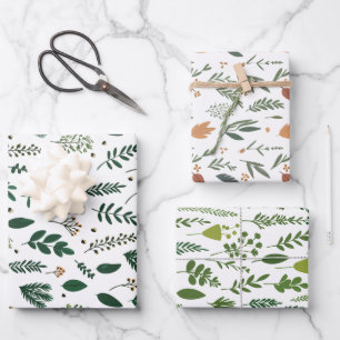 White Hand-Drawn Botanical Wrapping Paper Sheet