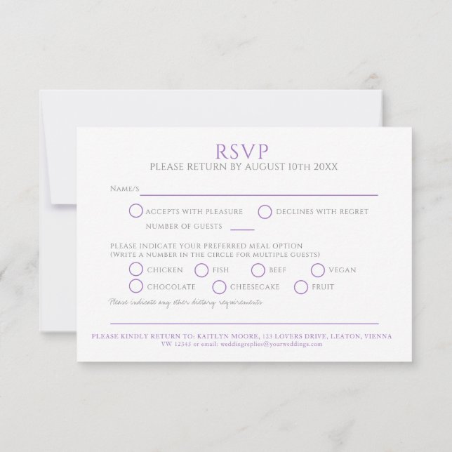 White hand drawn leaf monogram purple RSVP wedding (Back)