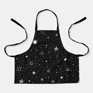 White Hand Drawn Stars On Black Apron