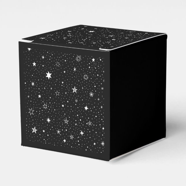 White Hand Drawn Stars On Black Favor Box (Front Side)