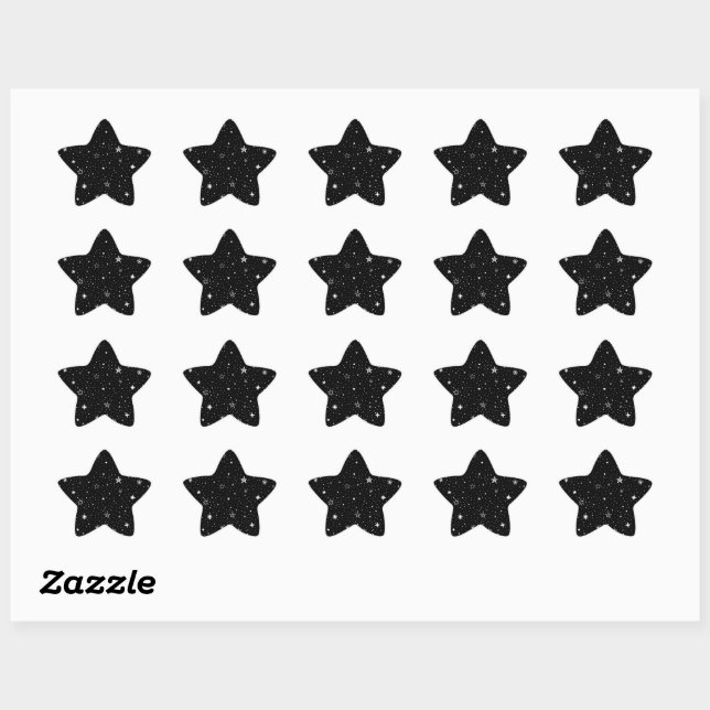 White Hand Drawn Stars On Black Star Sticker (Sheet)