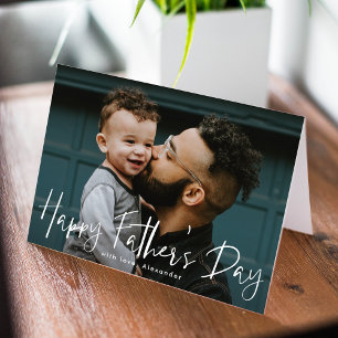 White Hand-Lettered Script Photo Father's Day Card