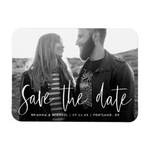 White Hand-Lettered Script Photo Save the Date Magnet