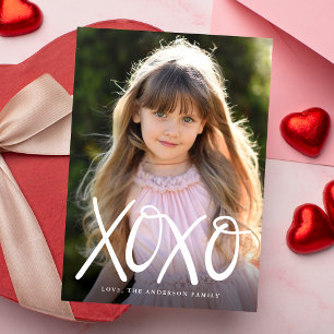 White Hand-Lettered XOXO Valentine's Day Photo Holiday Card