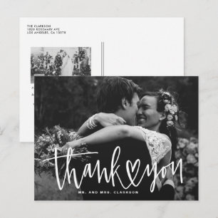 White Hand Lettering with Heart Wedding Thank You Holiday Postcard