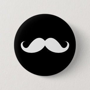 White handlebar moustache on black background 2 inch round button