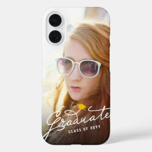 White Handwriting Script Graduate Photo Graduation iPhone 16 Case