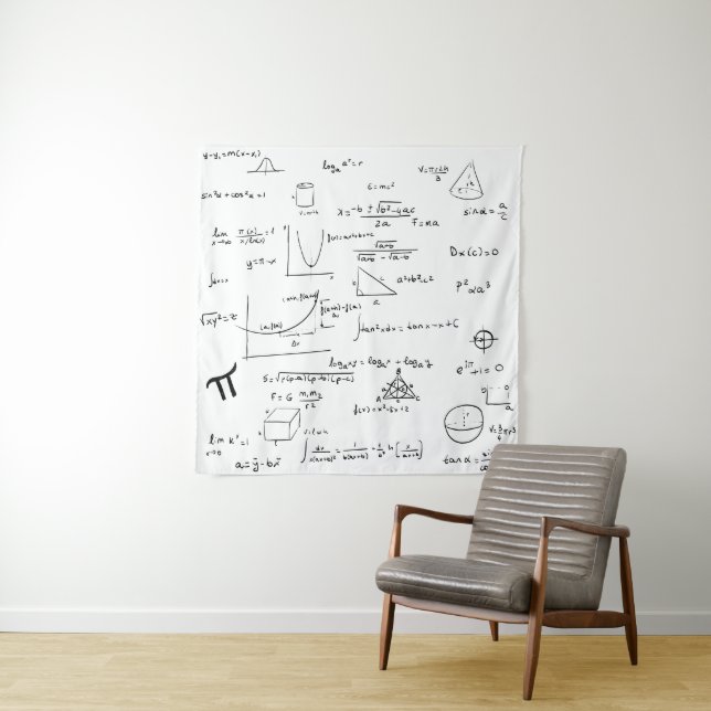 White Handwritten Math Formulas Equations Black Tapestry (In Situ)