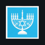 White Hanukkah menorah    Napkin<br><div class="desc">.Celebrate eight days and eight nights of the Festival of Lights with Hanukkah cards and gifts. The festival of lights is here. Light the menorah, play with the dreidel and feast on latkes and sufganiyots. Celebrate the spirit of Hanukkah with friends, family and loved ones by wishing them Happy Hanukkah....</div>