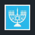 White Hanukkah menorah    Napkin<br><div class="desc">.Celebrate eight days and eight nights of the Festival of Lights with Hanukkah cards and gifts. The festival of lights is here. Light the menorah, play with the dreidel and feast on latkes and sufganiyots. Celebrate the spirit of Hanukkah with friends, family and loved ones by wishing them Happy Hanukkah....</div>