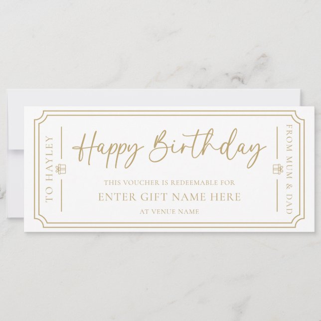 White Happy Birthday Gift Voucher Card (Front)
