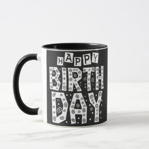white happy birthday typography text mug