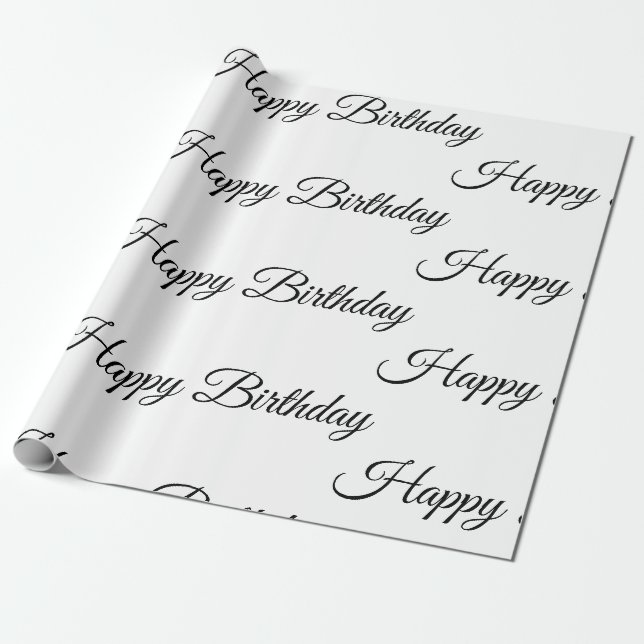 White Happy Birthday Wrapping Paper (Unrolled)
