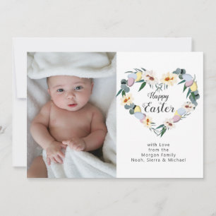 White Happy Easter Egg Wreath   Family Photo Holiday Card