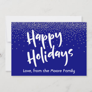 White Happy Holiday w/ Navy & Silver Confetti Card