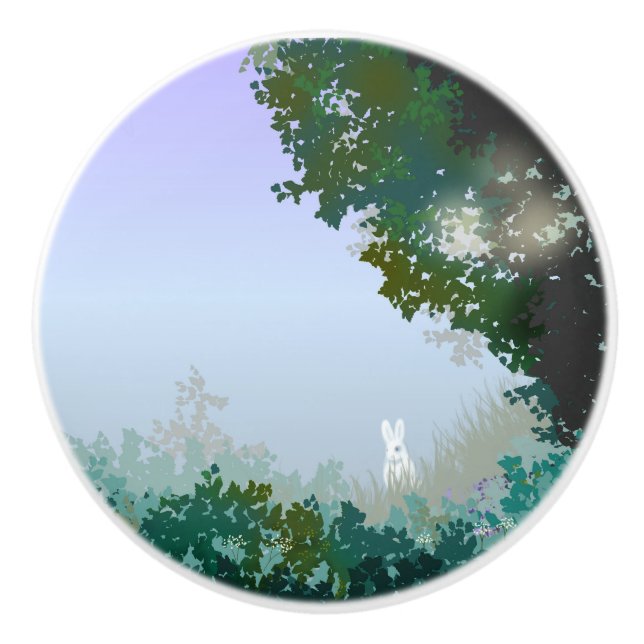 White Hare Ceramic Knob (Front)
