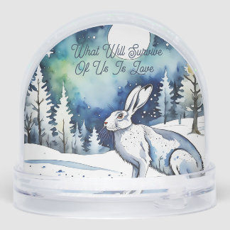 White Hare in the snow and pine trees, I Love You 
