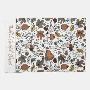 White Harvest and Horns Thankful Grateful Blessed Kitchen Towel