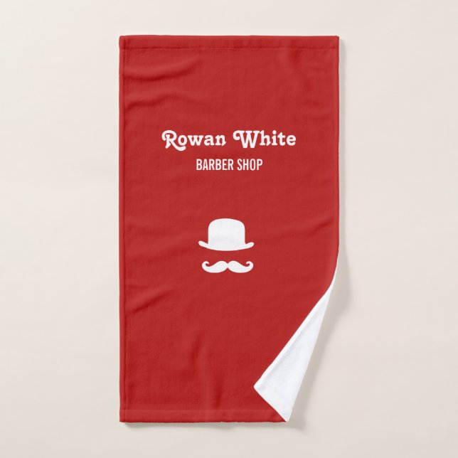 White hat and moustache silhouette red hand towel (Hand Towel)
