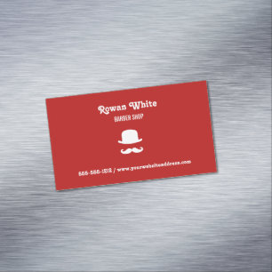 White hat and moustache silhouette red 	Magnetic business card