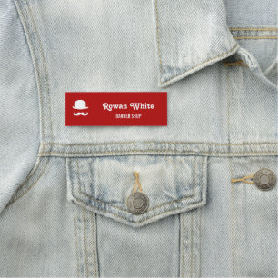 White hat and moustache silhouette red name tag