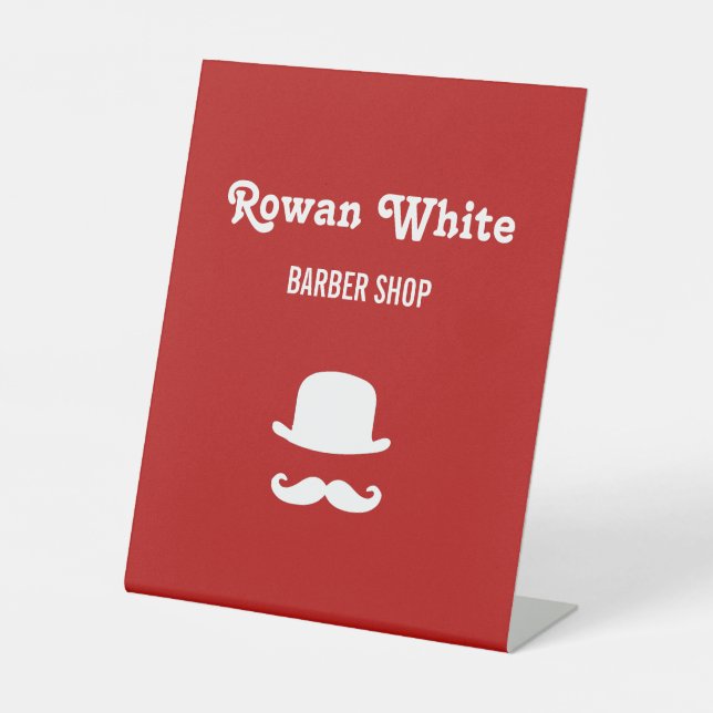White hat and moustache silhouette red pedestal sign (Front)
