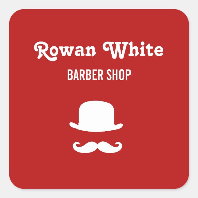 White hat and moustache silhouette red square sticker (Front)